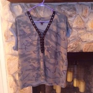 Cute lace up silver studded camo t-shirt
